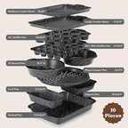Country Kitchen Nonstick Stackable Bakeware Set - Durable, Easy Release Baking Set, Black, 10 Pcs