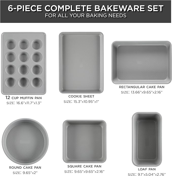 Country Kitchen Nonstick Stackable Bakeware Set - Durable, Easy Release Baking Set, Black, 6 Pcs