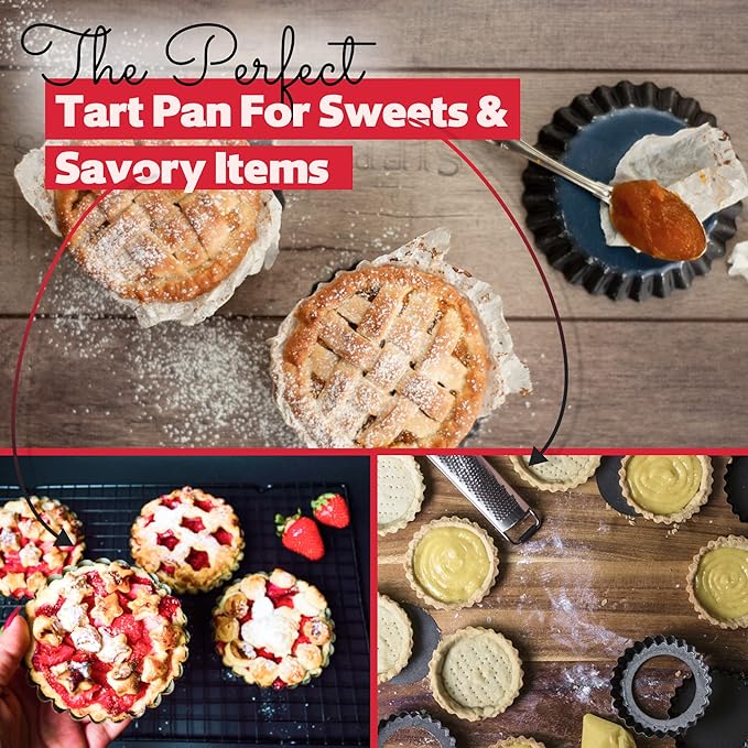 8 Pack Mini Tart Pans 4 Inch with Removable Bottom Round Nonstick Deep Quiche Pan, Heavy Duty Perfect for Baking Fruit Tarts, Quiches & Dessert