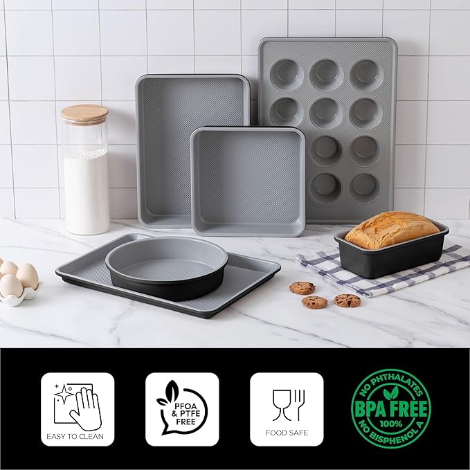 Country Kitchen Nonstick Stackable Bakeware Set - Durable, Easy Release Baking Set, Black, 6 Pcs