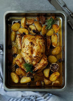 Stainless Steel Sturdy Roasting Pan with Cooling Rack – Oven, Toaster & Grill Safe, Deep Edge, Smooth Finish, Dishwasher Safe – Perfect for Turkey, Chicken, BBQ (23.4x15.6x2.8in)