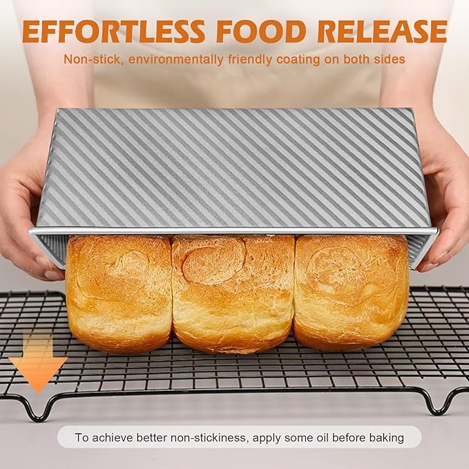 2.2lb Pullman Loaf Pan with Lid, Nonstick Carbon Steel Square Bread Pan for Baking Shokupan, Sandwich, Pain de Mie & Sourdough – Includes 6 Bonus Tools