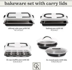 Country Kitchen Baking Pans Set - 10 Piece Non-Stick Cake Pans with Carry Lids for Easy Storage & Travel, Perfect for Parties - Stackable, Black