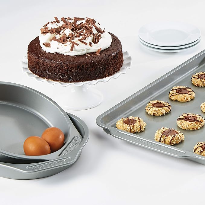 Farberware Nonstick Bakeware Set Includes Baking Cake Pans and Cookie Sheets, 4 Piece, Gray