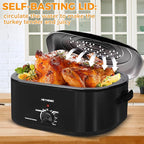 20 Quart Electric Roaster Oven with Self-basting Lid, Turkey Roaster Oven with Removable Pan and Rack, Black