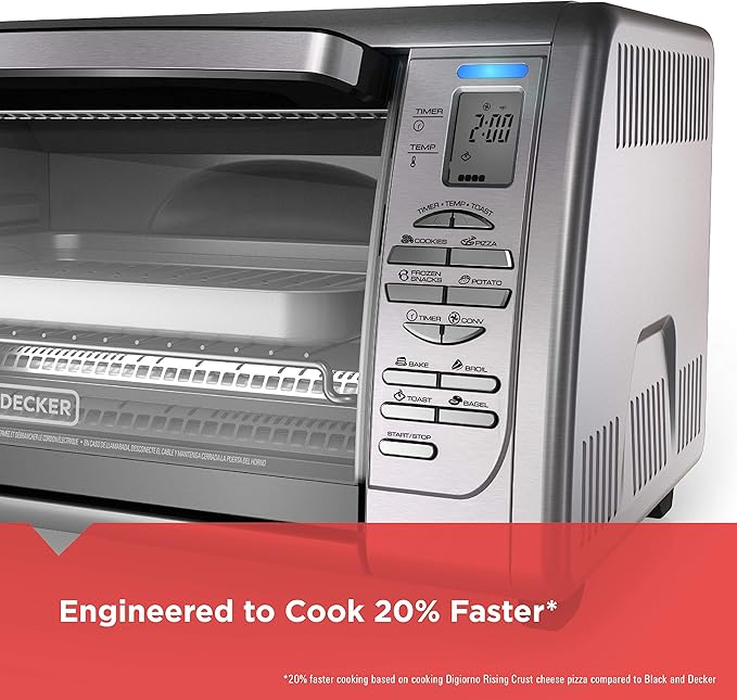 Black+Decker Countertop Convection Toaster Oven, 8 One-touch Cooking Functions, Stainless Steel