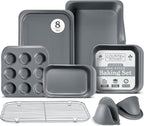 Country Kitchen Nonstick Stackable Bakeware Set - Deluxe Heavy Duty, Durable, Easy Release Baking Set, 8 Pcs, Grey