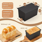 KITESSENSU Carbon Steel Pullman Loaf Pan with Lid, 1 lb Dough Capacity, Black, Non-Stick, Bread and Toast