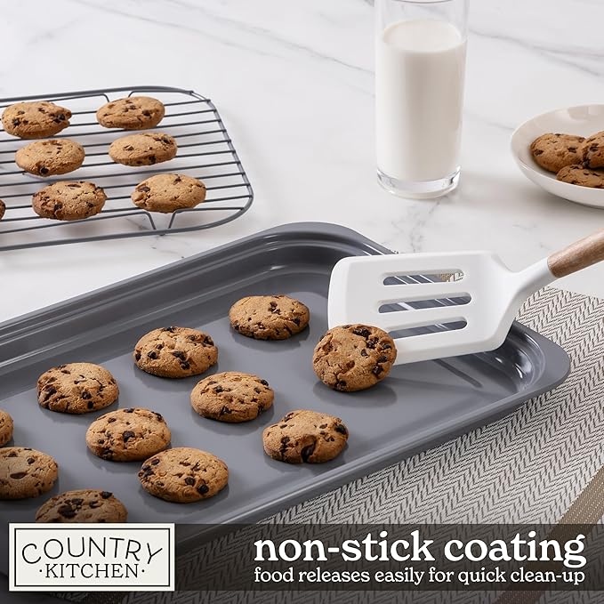 Country Kitchen Nonstick Stackable Bakeware Set - Deluxe Heavy Duty, Durable, Easy Release Baking Set, 8 Pcs, Grey