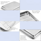 Roasting Pan Heavy Duty Stainless steel Turkey Pans for Oven,Toaster Oven Tray Pans with cooling rack,Hotel Pan, Barbeque Grill Pan,Deep Edge,Mirror treatment, Dishwasher Safe (19.5"x13.6"x2.8")