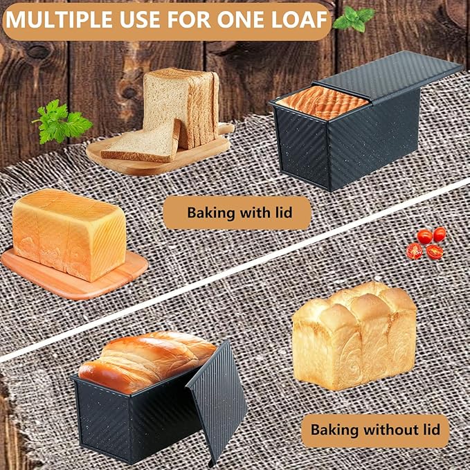 SS&CC Pullman Loaf Pan with Lid, 1LB Carbon Steel Nonstick Bread Baking Pan - Heavy Duty Loaf Pans for Homemade, Sourdough & Sandwich Bread, Bread Loaf Pan with Cover
