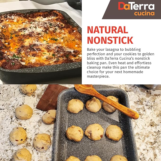 DaTerra Cucina Nonstick Roasting & Lasagna Pan – 16"x12"x3", Ceramic-Coated, Oven & Stovetop Safe to 600°F, Sturdy Base, PTFE, PFOA & Lead-Free, Durable & Stylish Deep Roasting Tray - Made in Italy