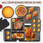 12PCS Nonstick Baking Pans Set - Stackable Bakeware Sets with Wider Grip, Carbon Steel Baking Set Including Cookie Sheets for Baking, Muffin Pan, Loaf Pan, Cake pan, Roasting Pan, Oven Mitts