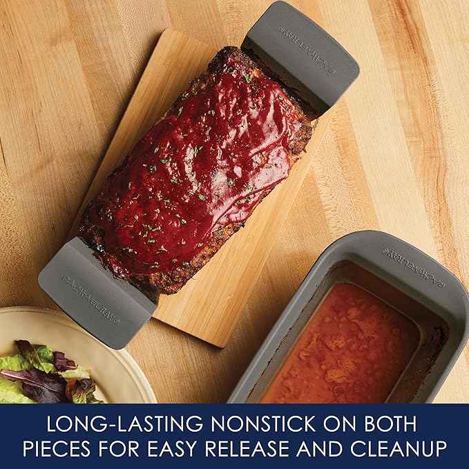 Rachael Ray Bakeware Meatloaf/Nonstick Baking Loaf Pan with Insert, 9 Inch x 5 Inch, Gray