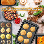 mobzio Kitchen 5-Piece Nonstick Bakeware Set - Round/Square Cake Pans, Muffin Pan, Loaf Pan, Roast Pan & Baking Sheets