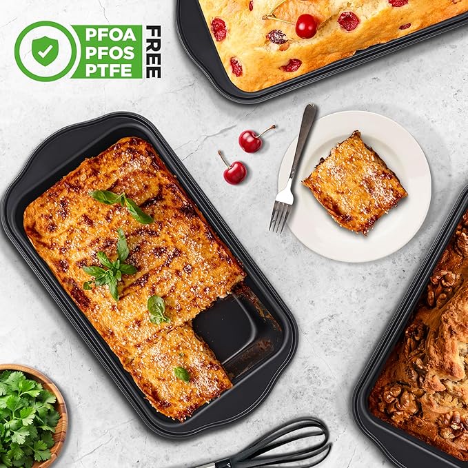 NutriChef Loaf Pans Set of 6 | Non-Stick Premium Bread Pans Quick & Even Heat Distribution | Oven Safe To 450 F | No PFOA, PFOS & PTFE | Food Grade Carbon Steel | 11.61 x 5.98 x 2.56 Inches (Black)