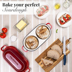 Dutch Oven For Sourdough Bread Baking – Enamelled Cast Iron Bread Loaf Pot – 500°F Oven Safe Non Stick Bread Pot – Double Round Loaf Space, 16.5cm Diameter, Red, – by Nuovva