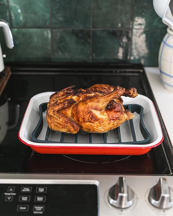 The Silicone Kitchen Silicone Roasting Rack Pan Extra Large, Dishwasher Safe, BPA Free, Non-Toxic, 7 in by 10.75 in, Navy, 2 Pack