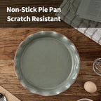 SIDUCAL Ceramic Pie Pan for Baking[10.5 inch],Reusable NonStick Ceramic Pie Plate with Ruffled Edge,Deep and Fluted Pie Dish for Apple Pie,Quiche,Pot Pies, Tart, etc（Green）